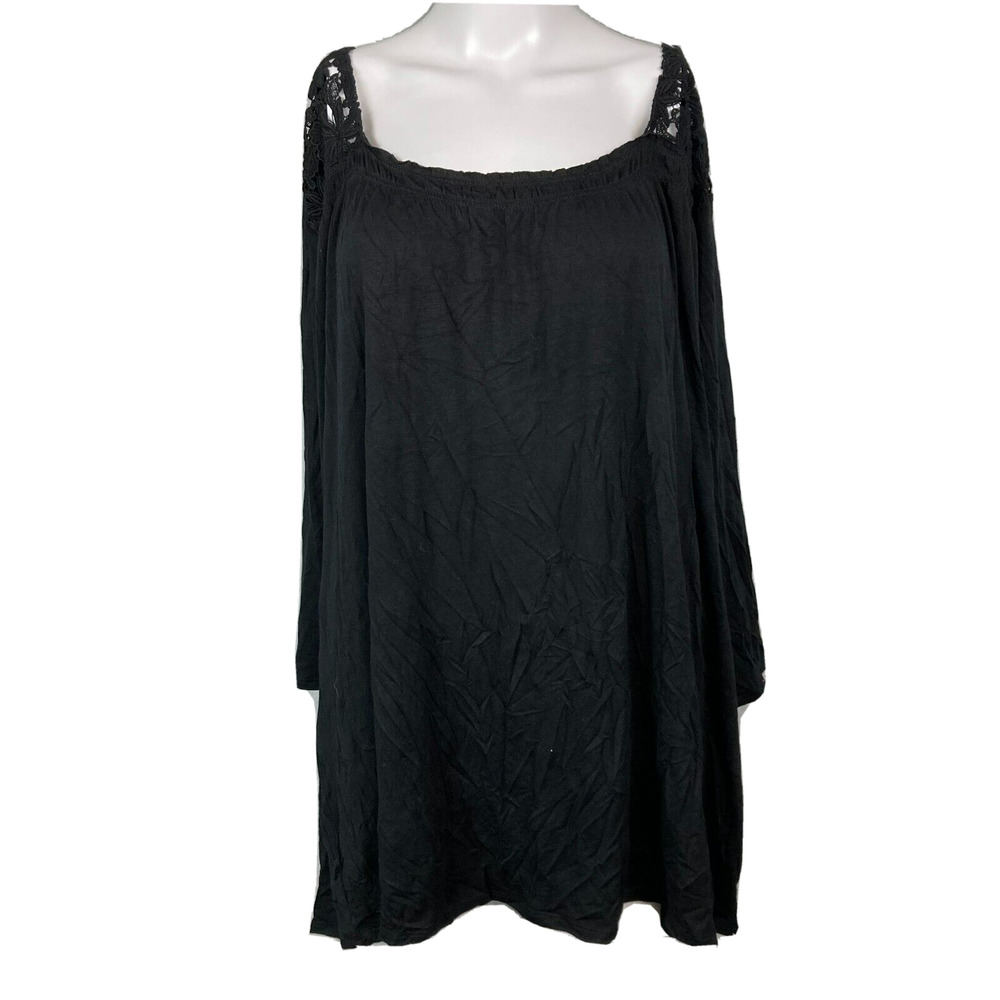 Avenueβ Shirt Womens 26 28 Black Jersey Knit Lace Shoulder Long Sleeve Pullover